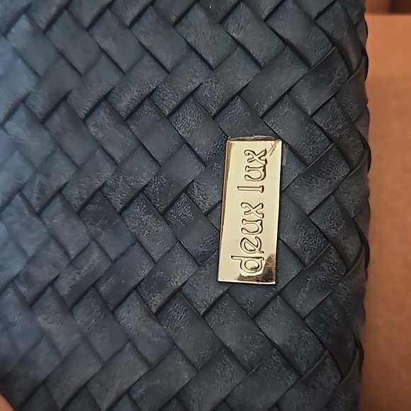 Deux Lux Zip Around Denim Navy Blue Vegan Leather Woven Wallet - Picture 2 of 12